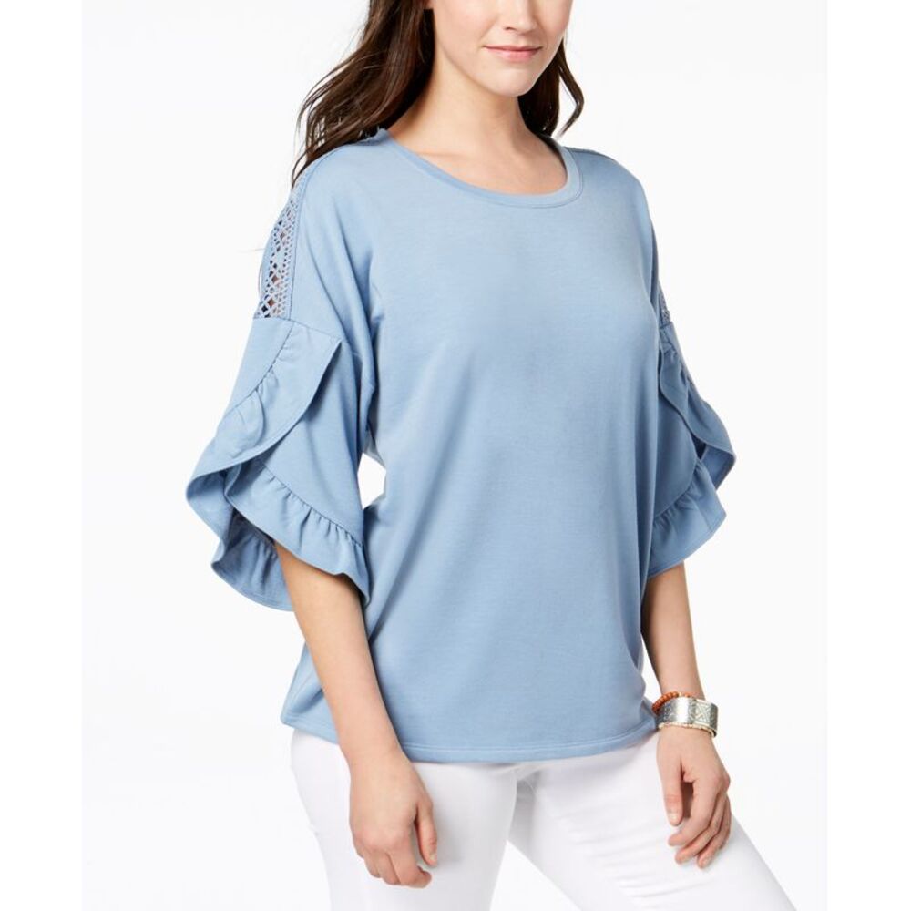 Style & Co Ruffled Crochet Inset Sweatshirt
